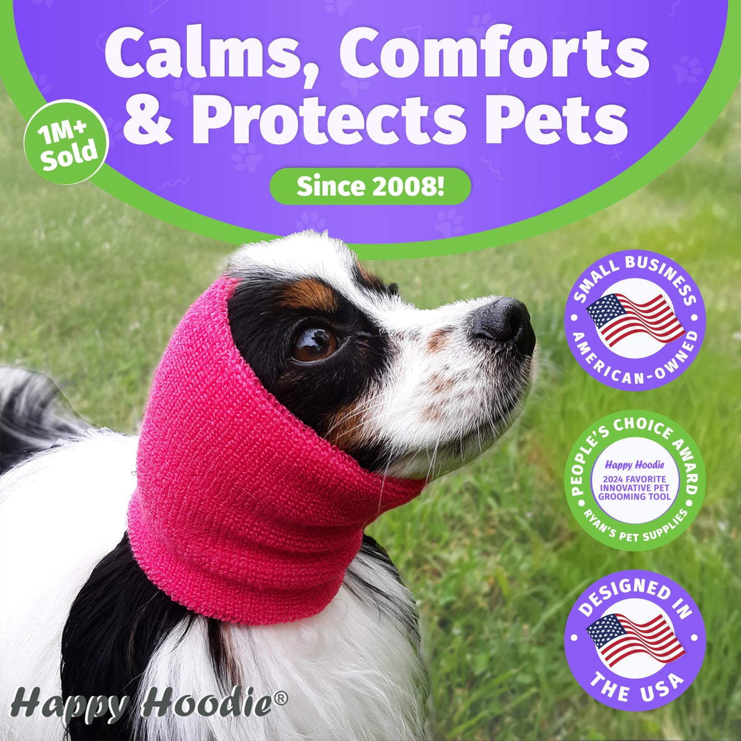 Happy Hoodie The Original Dog & Cat Calming Band - American Brand - Anxiety Relief/Noise Protection - Grooming - Thunder - Fireworks (Large, Black) - Since 2008
