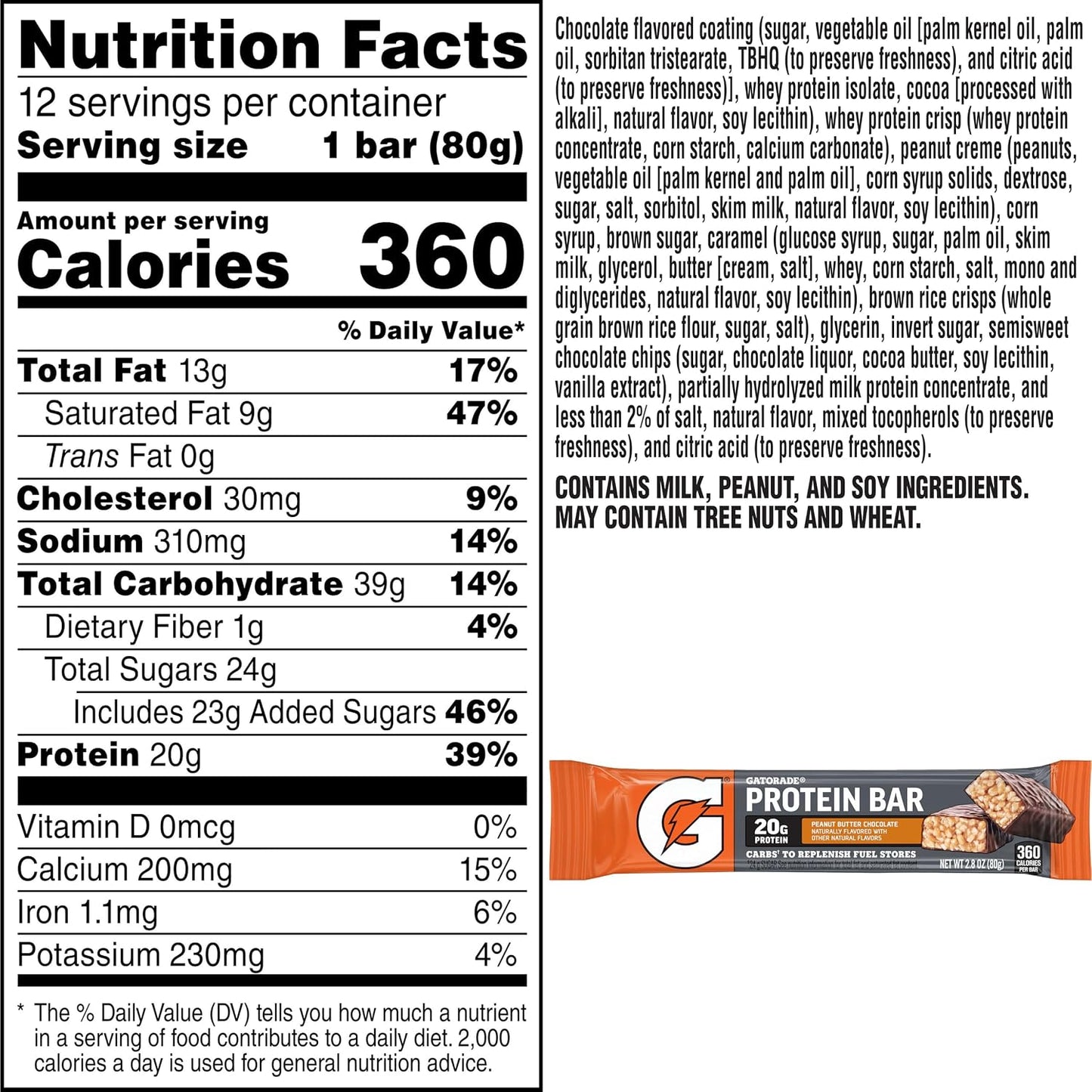 Gatorade Whey Protein Recover Bars, Chocolate Chip, 2.8 ounce(Pack of 12)