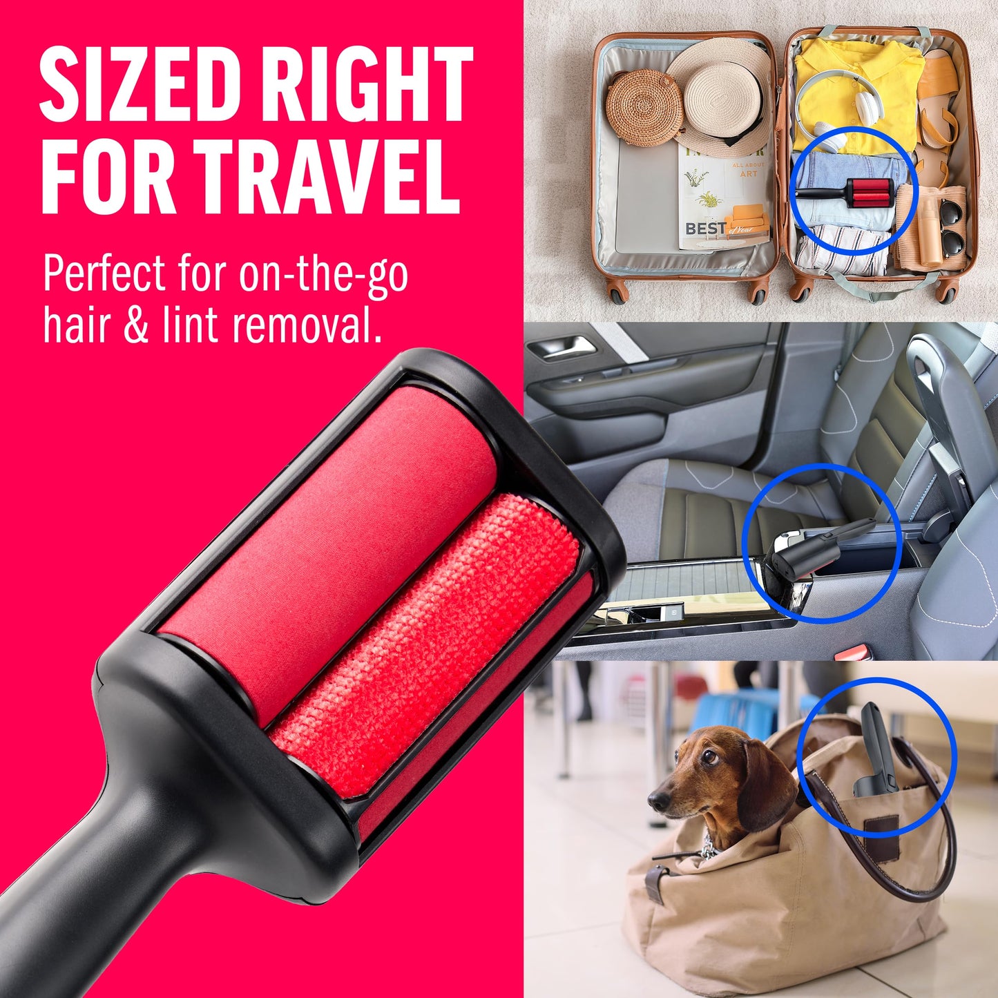 ChomChom Roller Pet Hair Remover – Original Size Reusable Lint Roller for Cat & Dog Hair on Furniture, Couch, Carpet, Car, Rugs & Bedding – Portable, Eco-Friendly (Black)