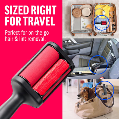 ChomChom Roller Pet Hair Remover – Original Size Reusable Lint Roller for Cat & Dog Hair on Furniture, Couch, Carpet, Car, Rugs & Bedding – Portable, Eco-Friendly (Black)