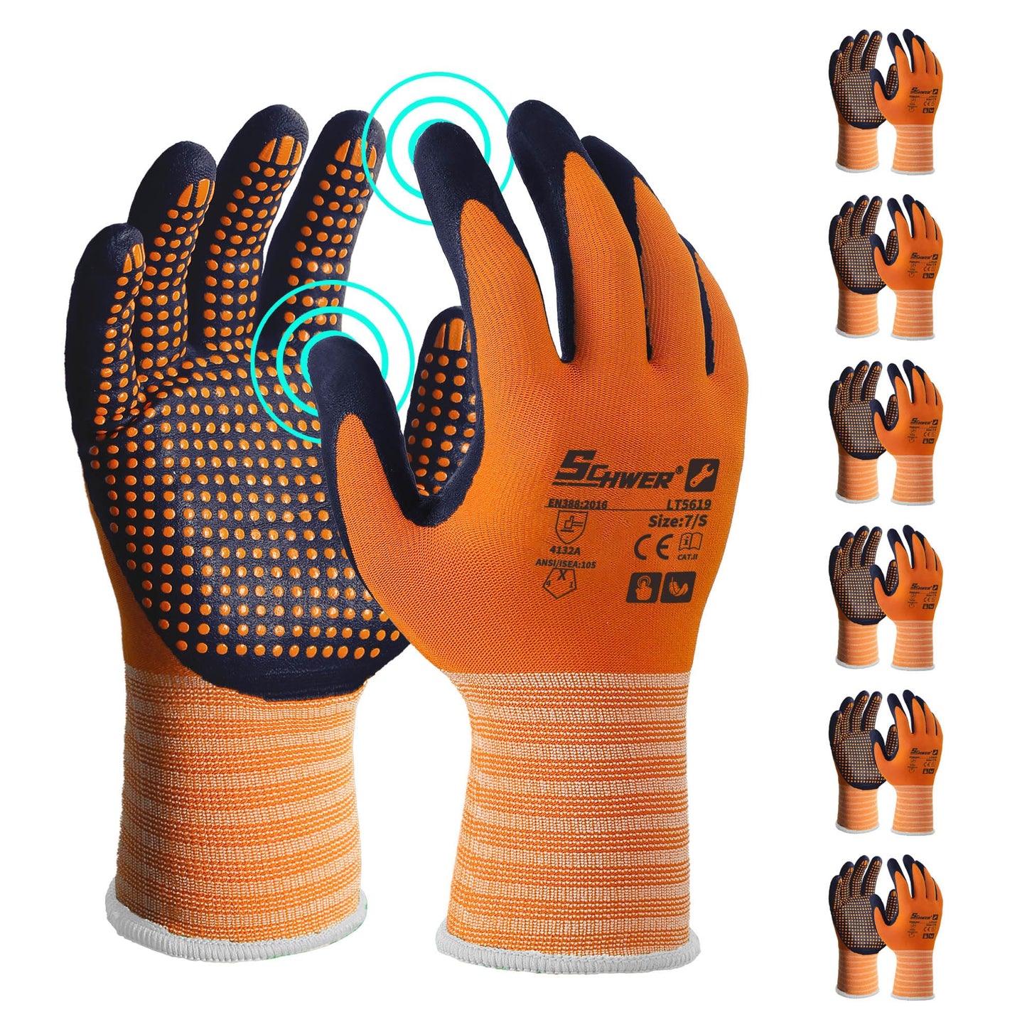 Schwer 3/6/12 Pairs Safety Work Gloves with Certified Level 6 Abrasion Resistance, Gardening Gloves with MicroDot Grip, Touchscreen, General A1 Cut Resistant Glove MicroFoam Nitrile Coated, LT5619, L