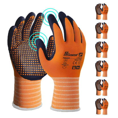 Schwer 3/6/12 Pairs Safety Work Gloves with Certified Level 6 Abrasion Resistance, Gardening Gloves with MicroDot Grip, Touchscreen, General A1 Cut Resistant Glove MicroFoam Nitrile Coated, LT5619, L