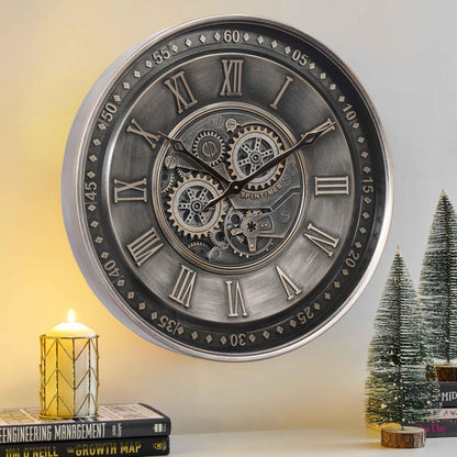CLXEAST Mid Century Minimalist Modern Wall Clocks,24 Inch Wall Clock with Moving Gears, Large Cream Gold Wall Clocks for Living Room Decor,House Warming Gifts New Home