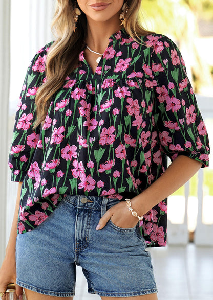 PRETTYGARDEN Women's 2026 Summer Floral Blouses Dressy Casual Half Sleeve V Neck Going Out Boho Tops Spring Fashion Clothing