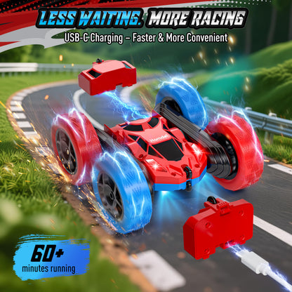 Hamdol Remote Control Car for Kids, 360° Rotating Double-Sided RC Car with LED Headlights, 4WD 2.4GHz Electric Rechargeable Toy Vehicle for Boys and Girls, Perfect Birthday