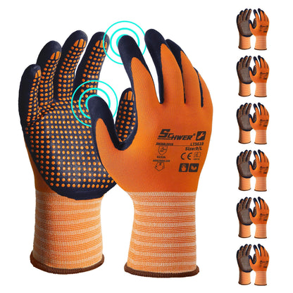 Schwer 3/6/12 Pairs Safety Work Gloves with Certified Level 6 Abrasion Resistance, Gardening Gloves with MicroDot Grip, Touchscreen, General A1 Cut Resistant Glove MicroFoam Nitrile Coated, LT5619, L