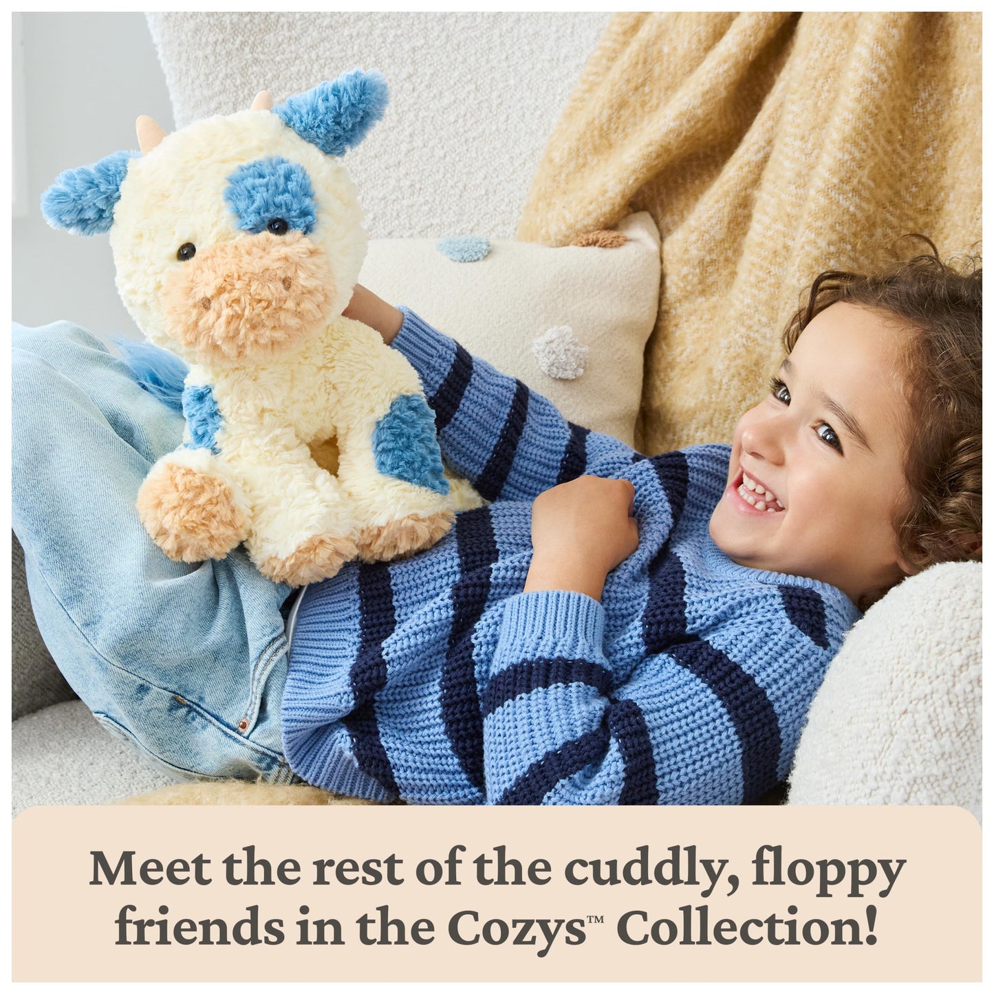 GUND Cozys Collection Cow, Stuffed Animal for Ages 0 and Up, Spring Decor Plush Toy, Cream/Blue, 10”