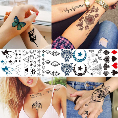 12 Sheets Beautiful Butterfly Flowers Temporary Tattoos For Women Feet Hands Body Art, Realistic Rose Peony Floral Fake Tattoo Sticker For Legs Ankle, Waterproof Lily Dreamcatcher Temp Tatoos Decals