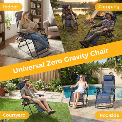 Alpen Zero Gravity Lounge Chair Set of 2, Patio Chair Folding Lounge Chairs for Outside, Portable Camping Chairs with Pillow and Cup Holder, Outdoor Recliner for Beach Outdoor Camping, Black