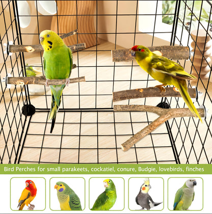 8 PCS Bird Perch Set for Cage - Natural Apple Wood Platforms & Hardwood Branches for Parakeets, Budgies, Cockatiels - Small Bird Habitat Gym, Climbing Stand & Safe Chew Toys