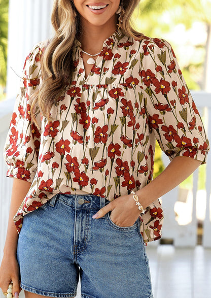 PRETTYGARDEN Women's 2026 Summer Floral Blouses Dressy Casual Half Sleeve V Neck Going Out Boho Tops Spring Fashion Clothing