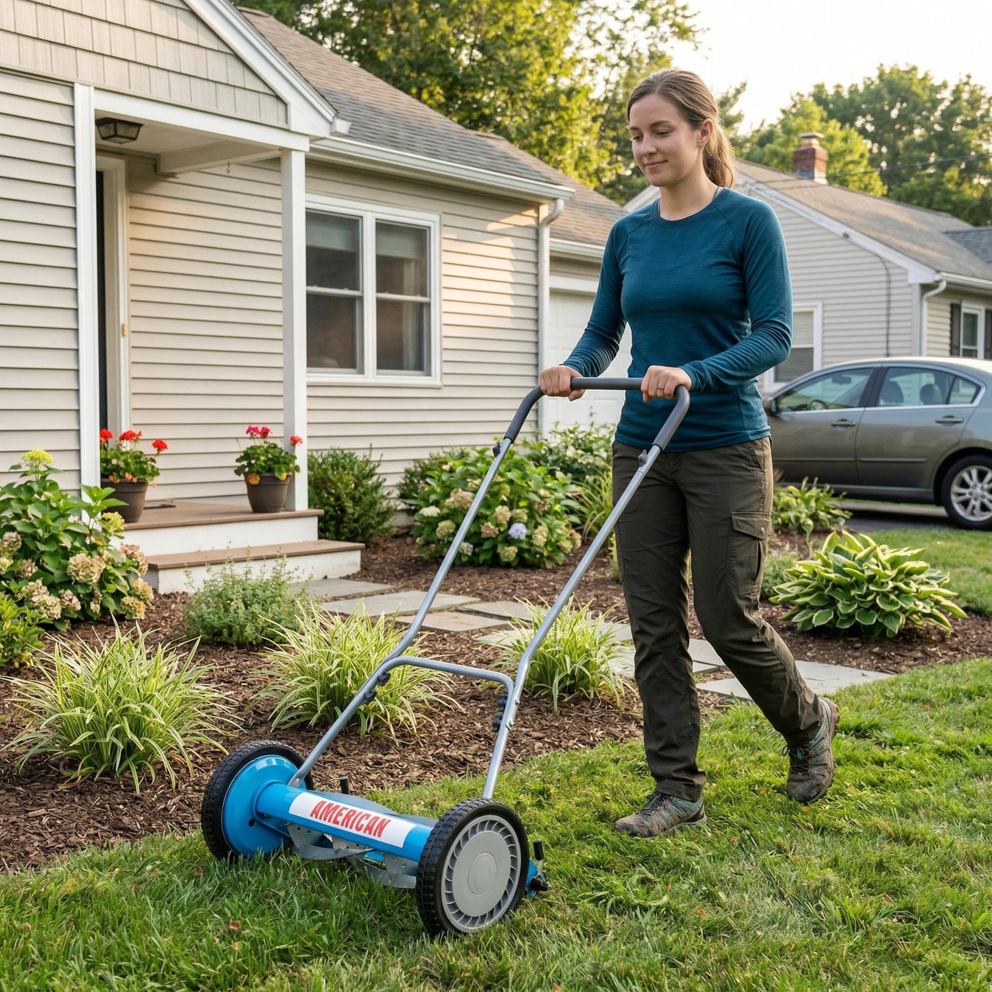American Lawn Mower 1204-14 14-Inch 4-Blade Push Reel Lawn Mower, Red