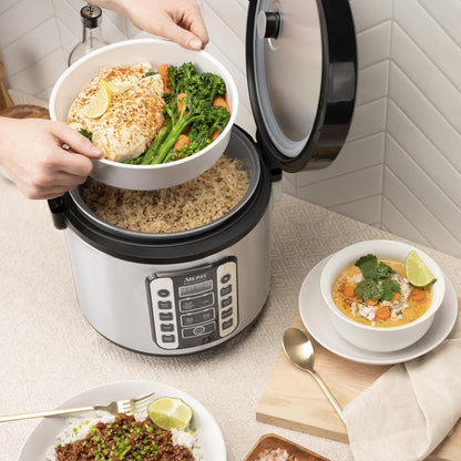 AROMA Digital Rice Cooker, 4-Cup (Uncooked) / 8-Cup (Cooked), Steamer, Grain Cooker, Multicooker, 2 Qt, Stainless Steel Exterior, ARC-914SBD