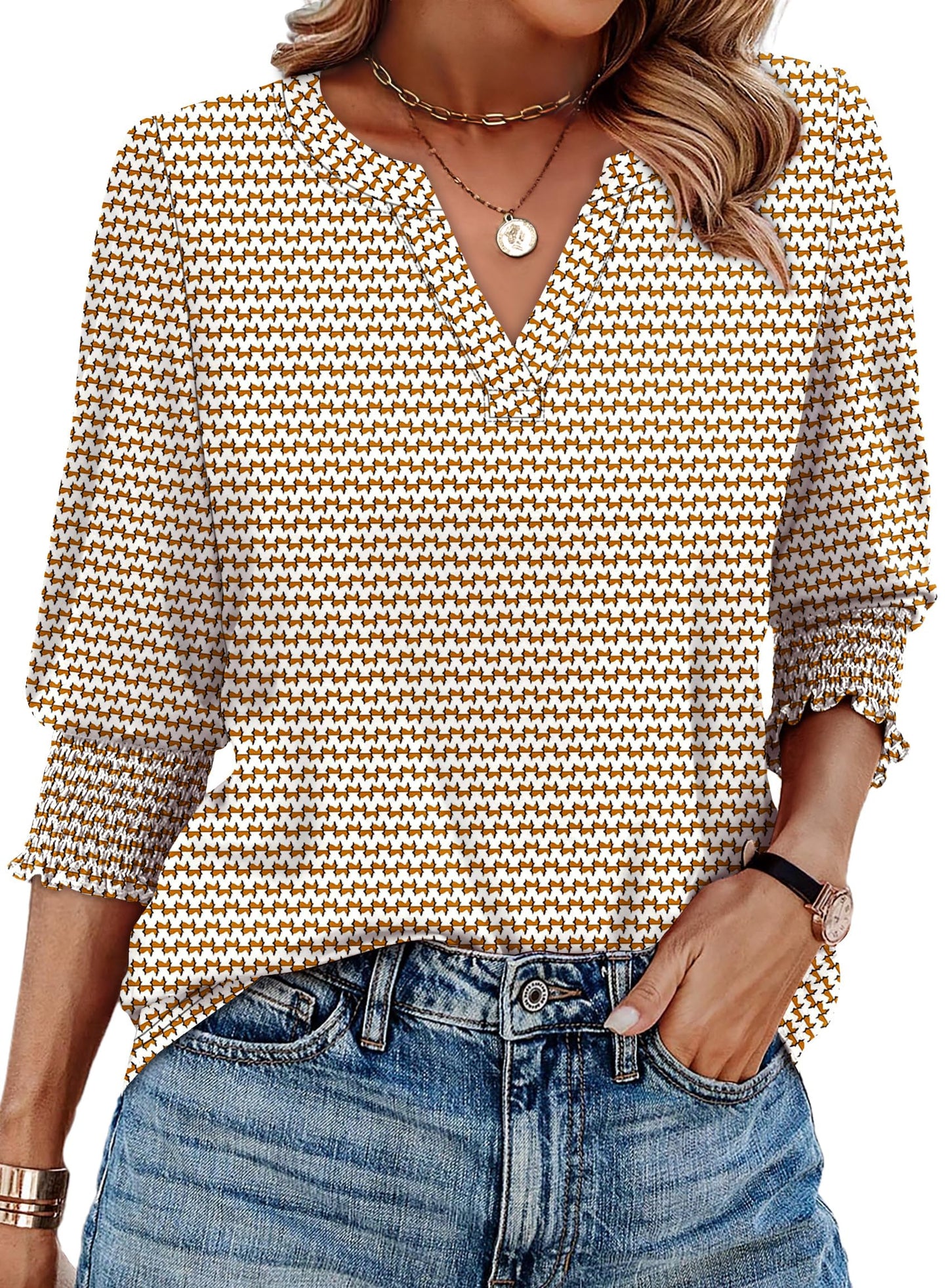 WIHOLL 3/4 Length Sleeve Womens Tops Summer Shirts Spring Vacation Outfits Dressy Casual Trendy Fall S-3XL