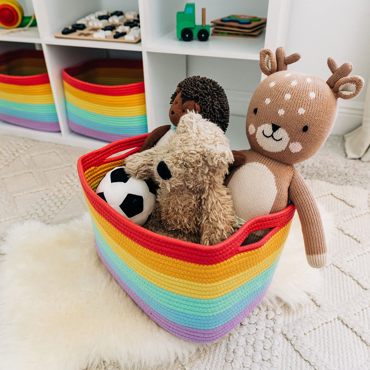 Light Honey Cotton Rope Baskets for Shelves, Set of 3 - 15"×10"×9½" - Woven Storage Baskets for Organizing - Closet, Nursery, Bedroom, Playroom - Toys, Books, Towels, Clothes