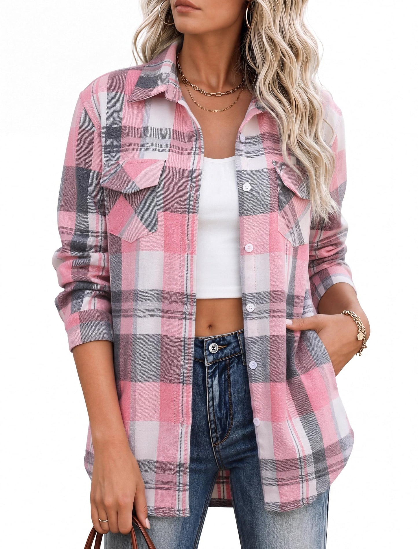 Zeagoo Flannel Shirt Women Plaid Button Down Shackets Long Sleeve Fall Tops | Cotton Brushed Flannel Shirts Lightweight Loose Fit Blouse Business Casual Office Outfits 2026 Fashion Summer Western Clothes