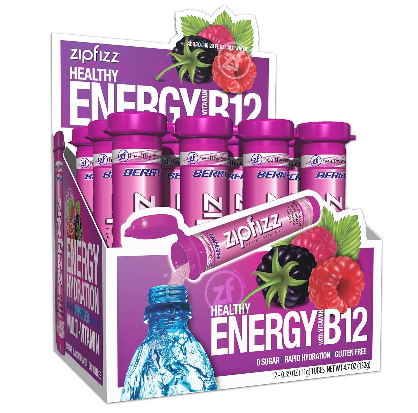 Zipfizz Daily Energy Drink Powder, Blood Orange, 20 Pack | 3-in-1 Sustained Energy, Rapid Hydration, and Essential Vitamins | Sugar-Free | Electrolyte Powder | Contains Vitamin B-12 & Antioxidants