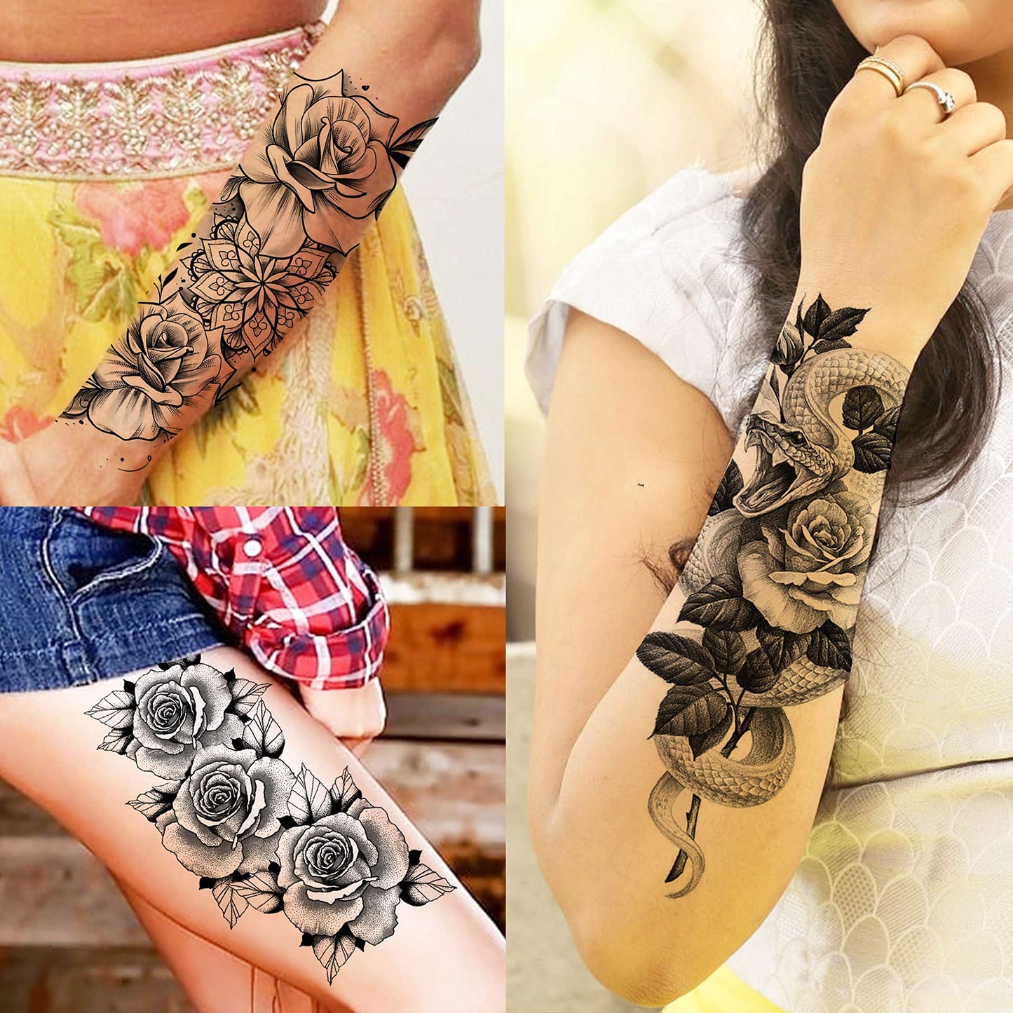 12 Sheets Beautiful Butterfly Flowers Temporary Tattoos For Women Feet Hands Body Art, Realistic Rose Peony Floral Fake Tattoo Sticker For Legs Ankle, Waterproof Lily Dreamcatcher Temp Tatoos Decals