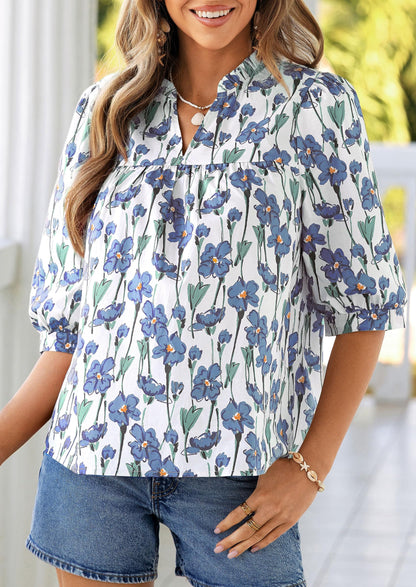 PRETTYGARDEN Women's 2026 Summer Floral Blouses Dressy Casual Half Sleeve V Neck Going Out Boho Tops Spring Fashion Clothing