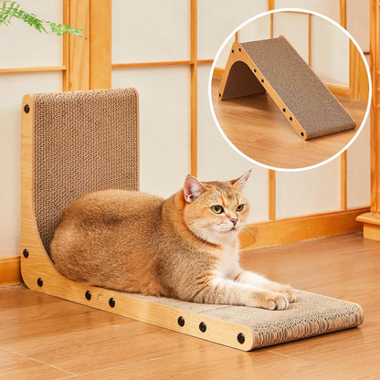 Value 2-Pack 23.6 Inch L-Shaped Cardboard Cat Scratcher, Dual Use (Vert/Horiz) Scratch Pad with Toy Balls, Wall-Mountable Furniture Protector Cat Scratchers for Indoor Cats