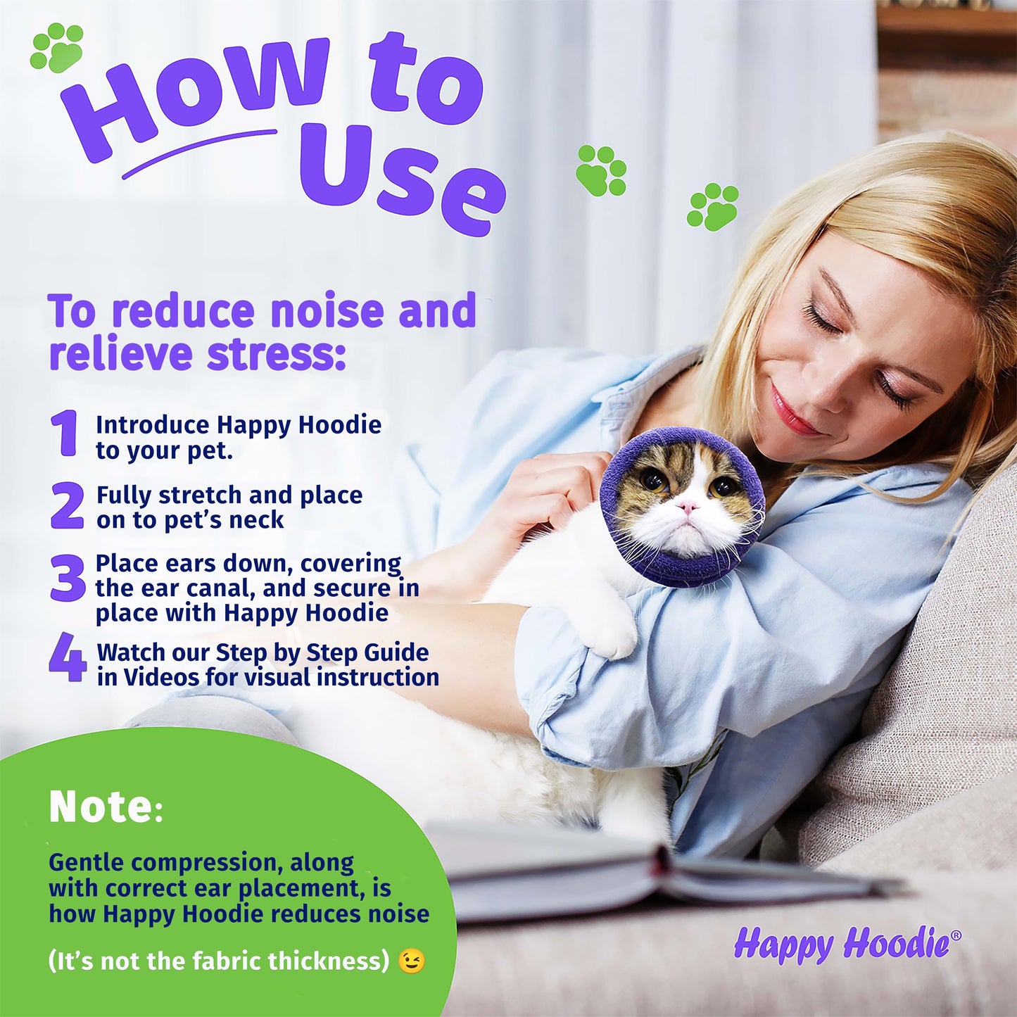 Happy Hoodie The Original Dog & Cat Calming Band - American Brand - Anxiety Relief/Noise Protection - Grooming - Thunder - Fireworks (Large, Black) - Since 2008