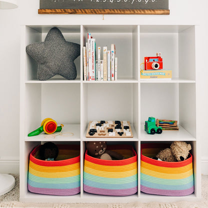 Light Honey Cotton Rope Baskets for Shelves, Set of 3 - 15"×10"×9½" - Woven Storage Baskets for Organizing - Closet, Nursery, Bedroom, Playroom - Toys, Books, Towels, Clothes