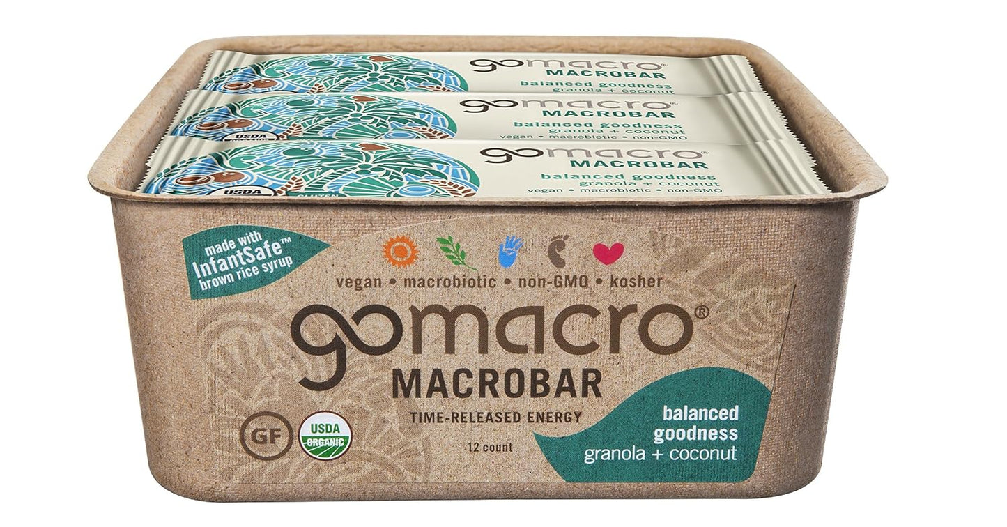 GoMacro MacroBar Organic Vegan Protein Bars - Coconut + Almond Butter + Chocolate Chips (2.3 Ounce Bars, 12 Count)