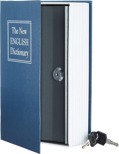 Amazon Basics Portable Diversion Book Safe, Secret Hidden Lock Box with Key Lock for Valuables, Hidden Storage Compartment Disguised as a Book, Large, Blue