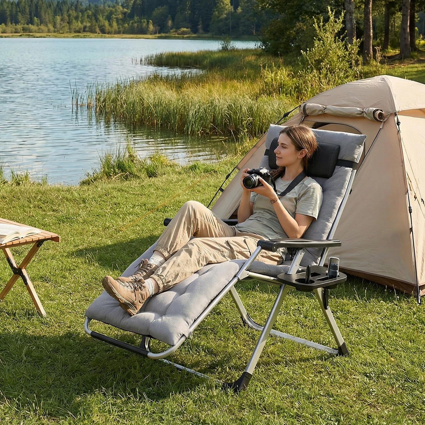 Alpen Zero Gravity Lounge Chair Set of 2, Patio Chair Folding Lounge Chairs for Outside, Portable Camping Chairs with Pillow and Cup Holder, Outdoor Recliner for Beach Outdoor Camping, Black