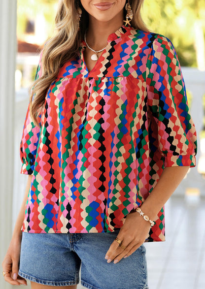 PRETTYGARDEN Women's 2026 Summer Floral Blouses Dressy Casual Half Sleeve V Neck Going Out Boho Tops Spring Fashion Clothing