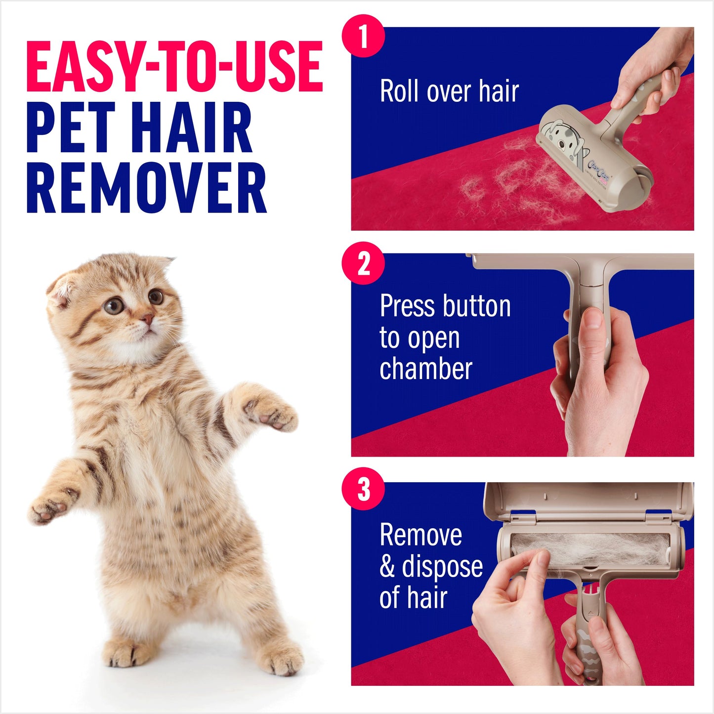 ChomChom Roller Pet Hair Remover – Original Size Reusable Lint Roller for Cat & Dog Hair on Furniture, Couch, Carpet, Car, Rugs & Bedding – Portable, Eco-Friendly (Black)