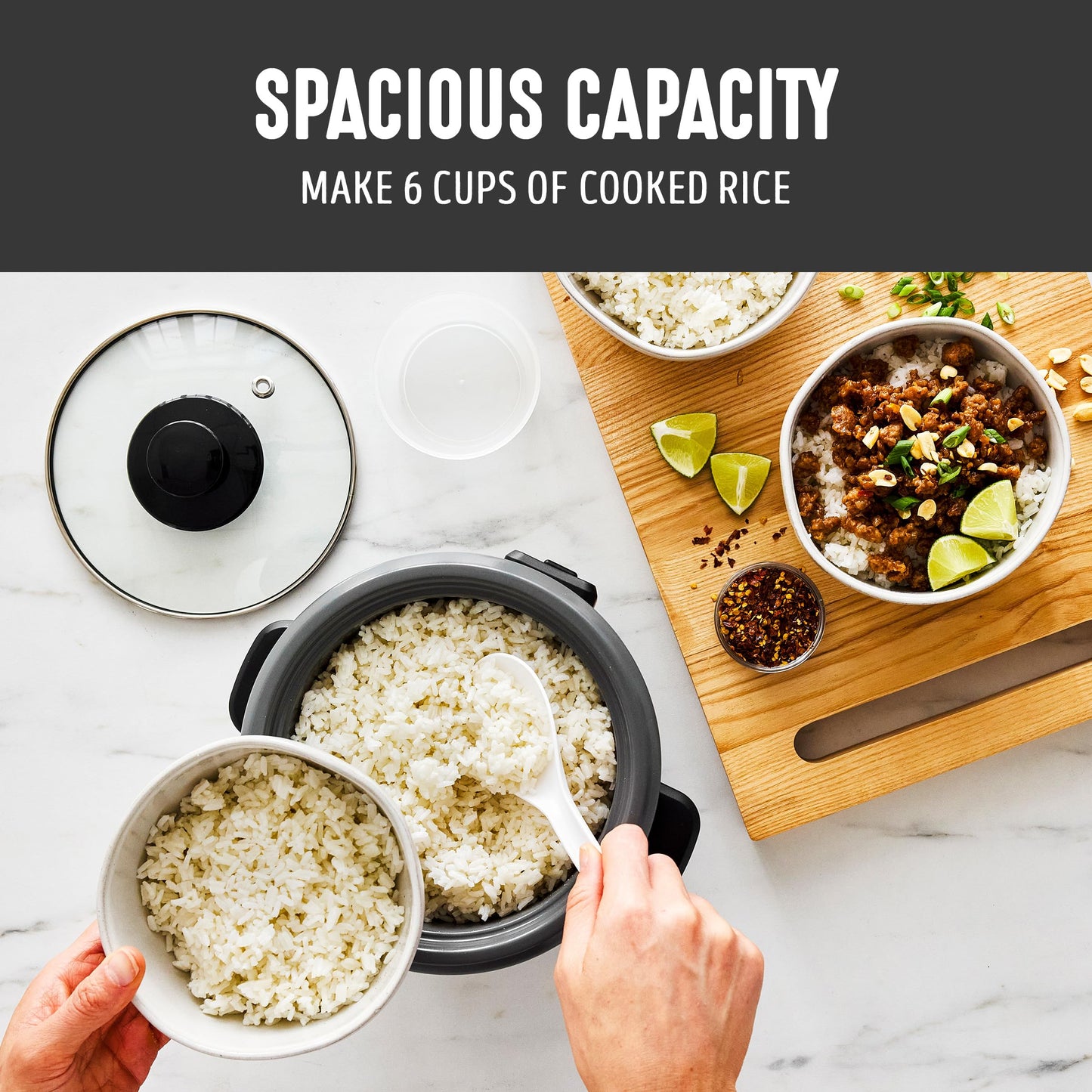 GreenLife Rice Cooker with Removable PFAS-Free Ceramic Nonstick Pot, 3-Cups Uncooked/6-Cups Cooked, Grains & Oatmeal Multicooker, Compact One-Switch Design, Auto Keep Warm, Easy Clean, Cream
