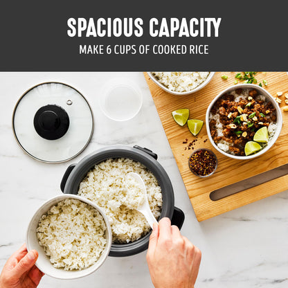 GreenLife Rice Cooker with Removable PFAS-Free Ceramic Nonstick Pot, 3-Cups Uncooked/6-Cups Cooked, Grains & Oatmeal Multicooker, Compact One-Switch Design, Auto Keep Warm, Easy Clean, Cream