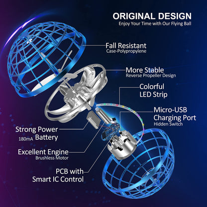 LEMATRIX Flying Orb Ball Toy, Hover Ball Boomerang Fly Fidget Spinner, Cool Toys Gifts for 6 7 8 9 10 11 12+ Years Old boy Girls Teens, Hand Mini Drone Cosmic Globe, Indoor Outdoor Toys(Golden)