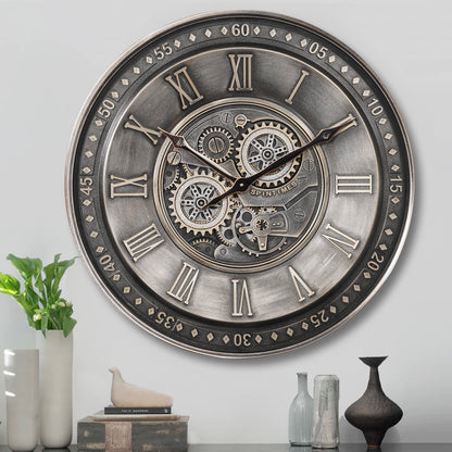CLXEAST Mid Century Minimalist Modern Wall Clocks,24 Inch Wall Clock with Moving Gears, Large Cream Gold Wall Clocks for Living Room Decor,House Warming Gifts New Home