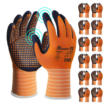 Schwer 3/6/12 Pairs Safety Work Gloves with Certified Level 6 Abrasion Resistance, Gardening Gloves with MicroDot Grip, Touchscreen, General A1 Cut Resistant Glove MicroFoam Nitrile Coated, LT5619, L