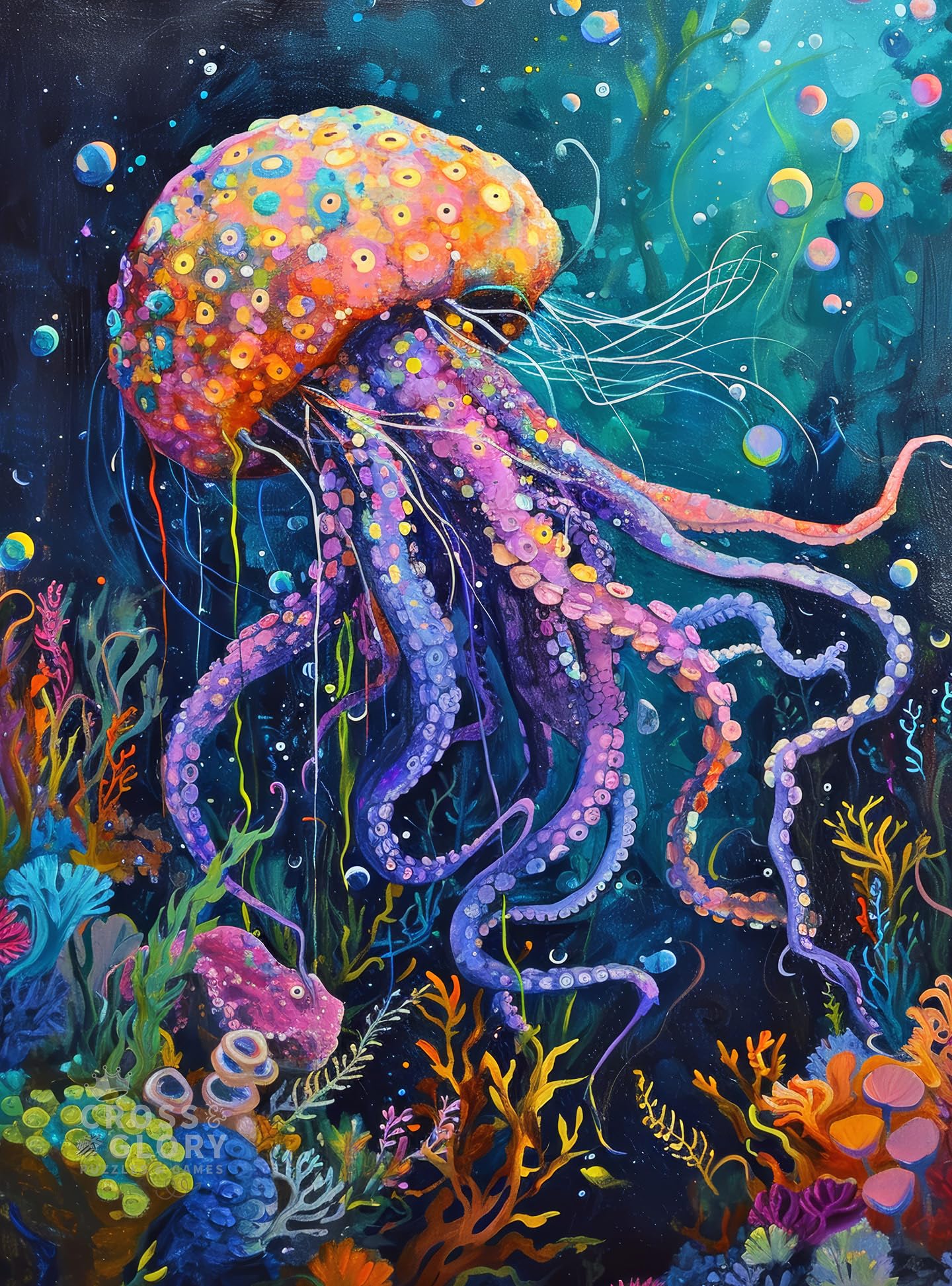Cross & Glory | Jigsaw Puzzles 1000 Pieces for Adults | Deep Blue Octopus Odyssey | Ocean Octopus Puzzles for Adults | Challenging Brain Teaser Ocean Puzzle | 20 x 27 Inches