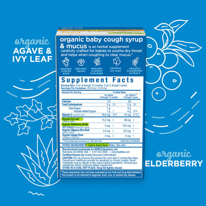 Mommy's Bliss Organic Baby Cough Syrup and Mucus + Immunity Support, Contains Agave & Ivy Leaf, 4 month+, 1.67 Fl Oz