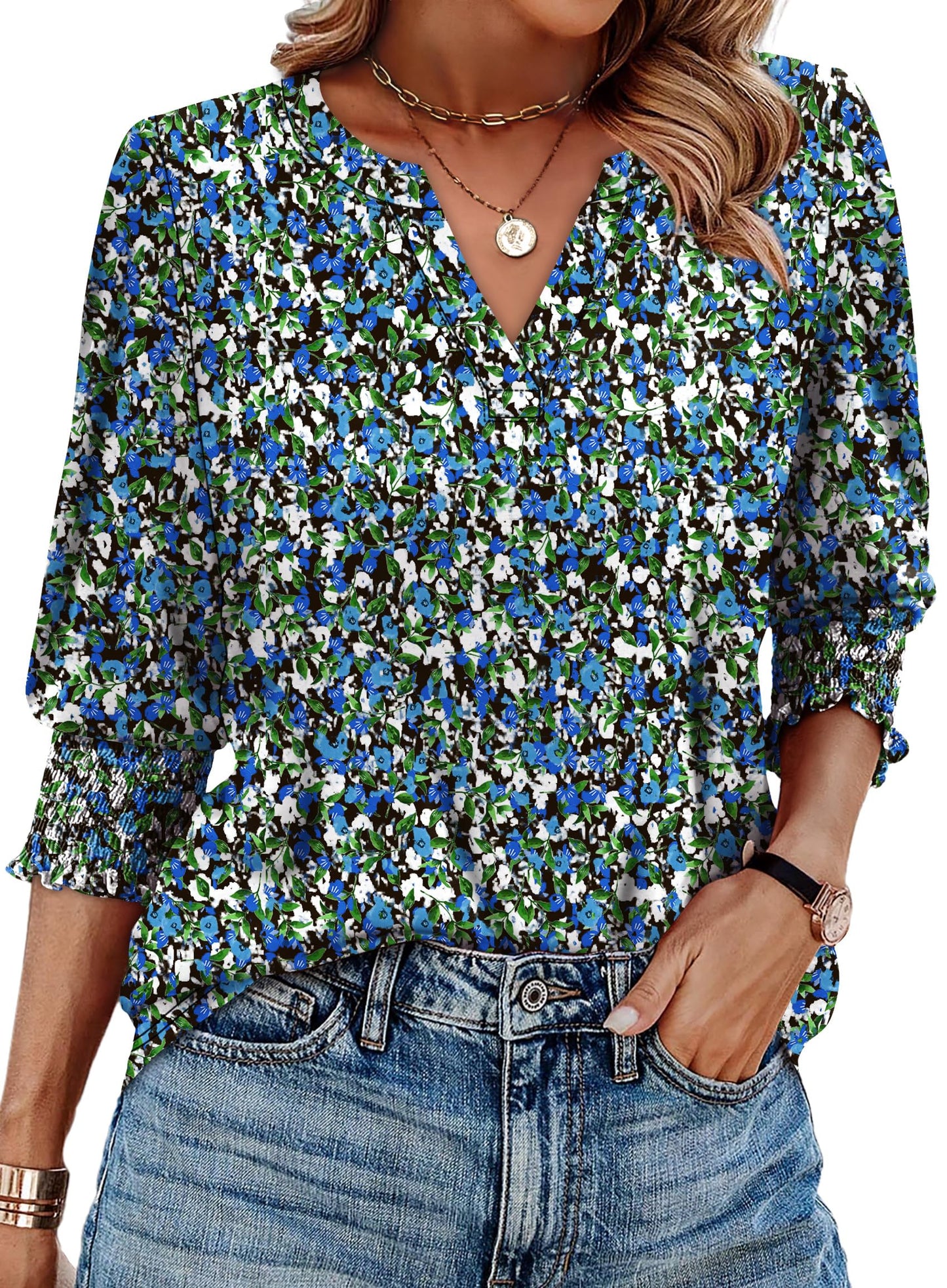 WIHOLL 3/4 Length Sleeve Womens Tops Summer Shirts Spring Vacation Outfits Dressy Casual Trendy Fall S-3XL