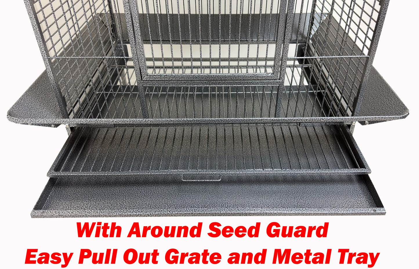 Large Elegant and Durable Wrought Iron Play Ground Perch Stand Top Climbing Ladder Bird Parrot Rolling Metal Cage with Around Seed Guard Storage Shelf On Heavy Duty Lockable Rolling Wheels
