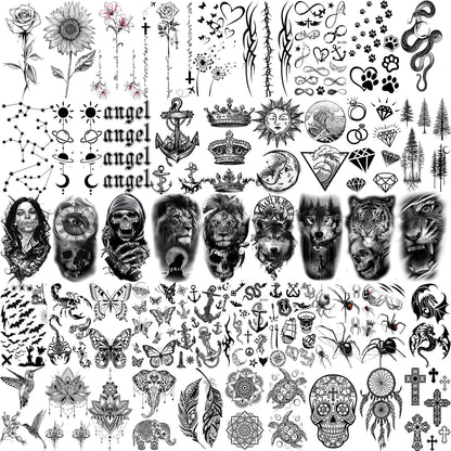 12 Sheets Beautiful Butterfly Flowers Temporary Tattoos For Women Feet Hands Body Art, Realistic Rose Peony Floral Fake Tattoo Sticker For Legs Ankle, Waterproof Lily Dreamcatcher Temp Tatoos Decals
