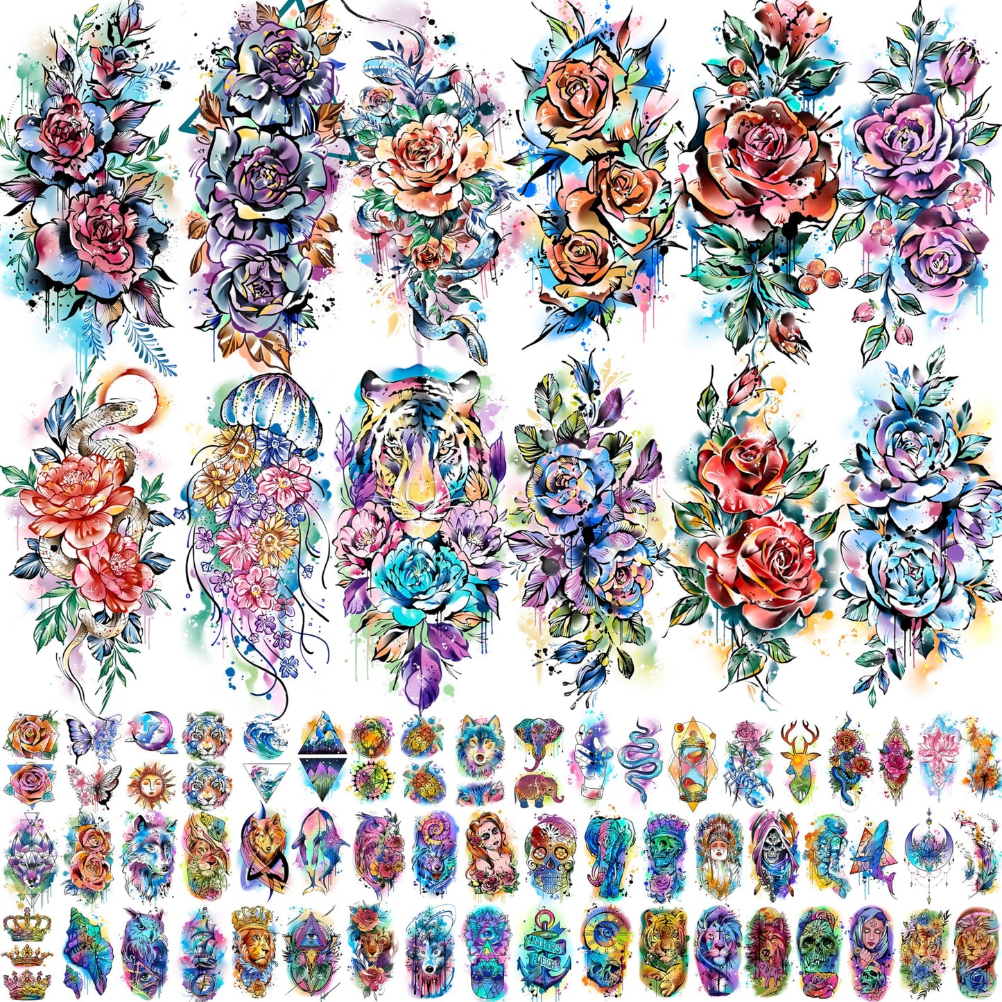 12 Sheets Beautiful Butterfly Flowers Temporary Tattoos For Women Feet Hands Body Art, Realistic Rose Peony Floral Fake Tattoo Sticker For Legs Ankle, Waterproof Lily Dreamcatcher Temp Tatoos Decals