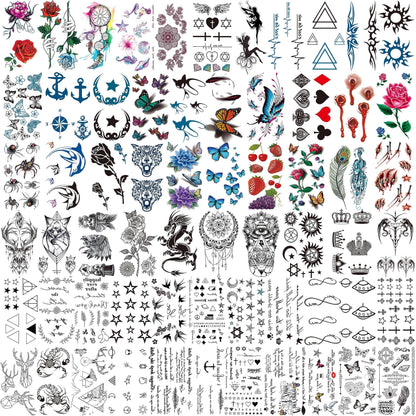 12 Sheets Beautiful Butterfly Flowers Temporary Tattoos For Women Feet Hands Body Art, Realistic Rose Peony Floral Fake Tattoo Sticker For Legs Ankle, Waterproof Lily Dreamcatcher Temp Tatoos Decals